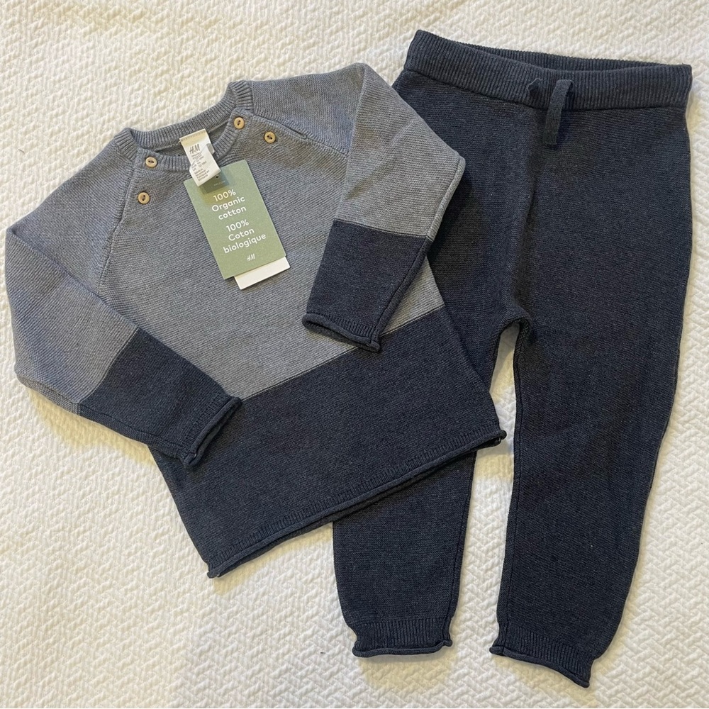 H&M Two-Tone blue cotton knit Kids Jogger Set color block